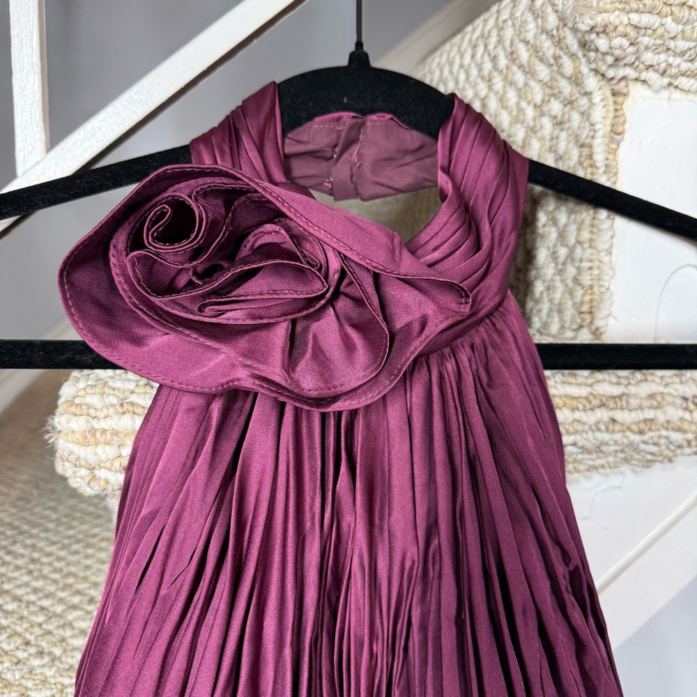 NWT Ieena for Mac Duggal Purple Soft Tie Halter Neck High Slit Evening Gown - Picture 8 of 16